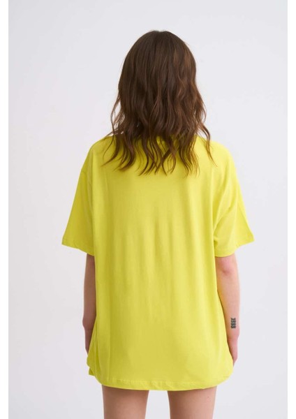 Regular Fit Kısa Kollu Kadın Tişört - Sarı Sarı - S modelleri