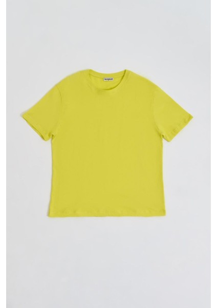Regular Fit Kısa Kollu Kadın Tişört - Sarı Sarı - M