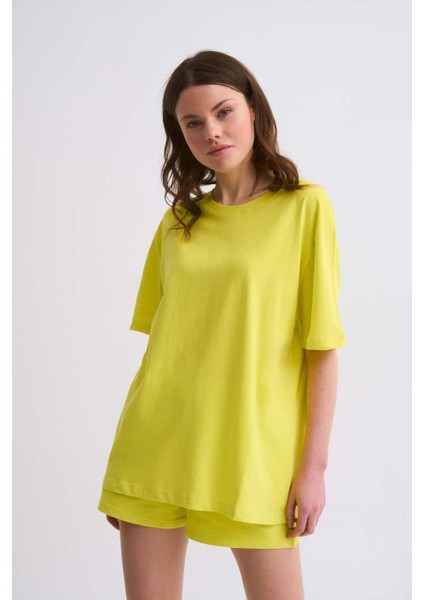 Regular Fit Kısa Kollu Kadın Tişört - Sarı Sarı - M modelleri
