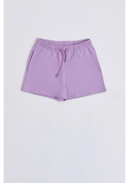 Cepli Regular Fit Bağcıklı Kadın Şort - Lila Lila - Xs