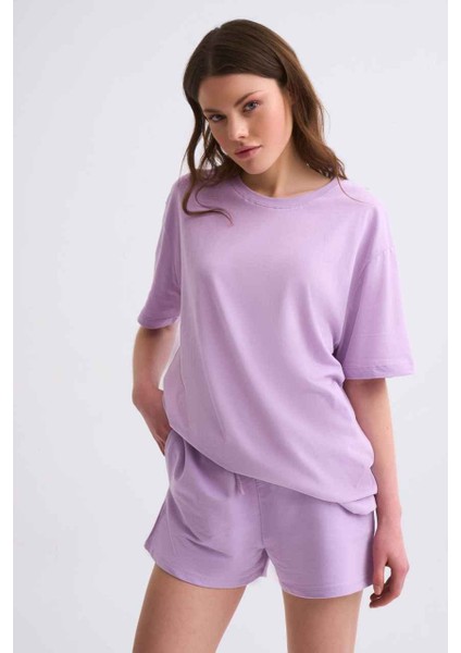 Cepli Regular Fit Bağcıklı Kadın Şort - Lila Lila - Xs