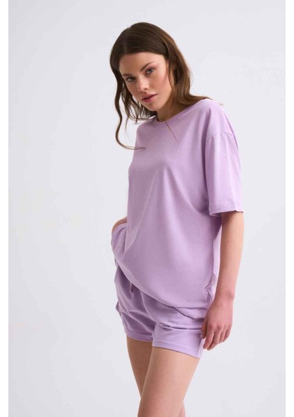Cepli Regular Fit Bağcıklı Kadın Şort - Lila Lila - Xs