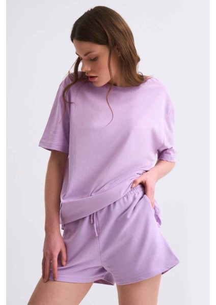 Cepli Regular Fit Bağcıklı Kadın Şort - Lila Lila - Xs