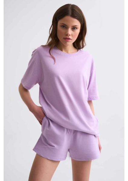 Cepli Regular Fit Bağcıklı Kadın Şort - Lila Lila - Xl