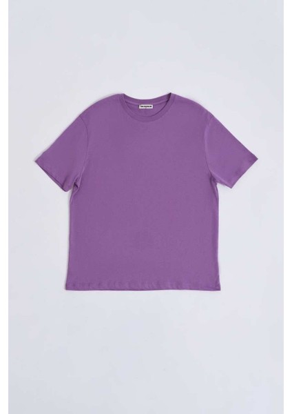 Regular Fit Kısa Kollu Kadın Tişört - Mor Mor - Xs