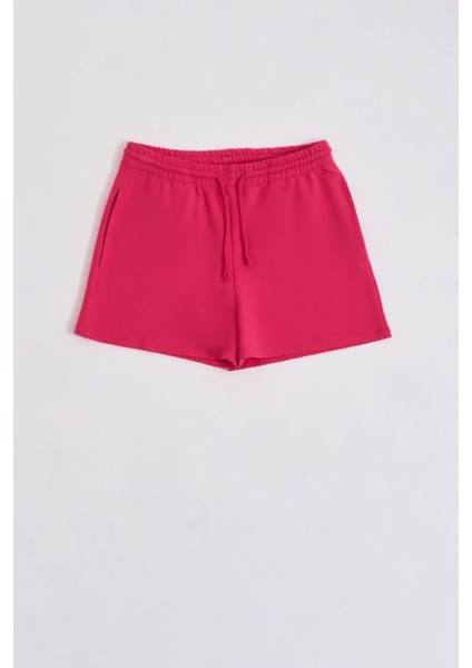 Cepli Regular Fit Bağcıklı Kadın Şort - Pembe Pembe - Xs