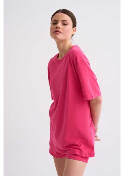 Regular Fit Kısa Kollu Kadın Tişört - Pembe Pembe - Xs