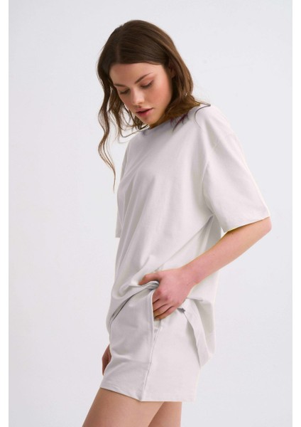 Cepli Regular Fit Bağcıklı Kadın Şort - Ekru Ekru - Xs