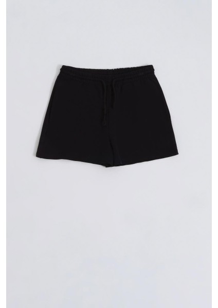 Cepli Regular Fit Bağcıklı Kadın Şort - Siyah Siyah - Xs