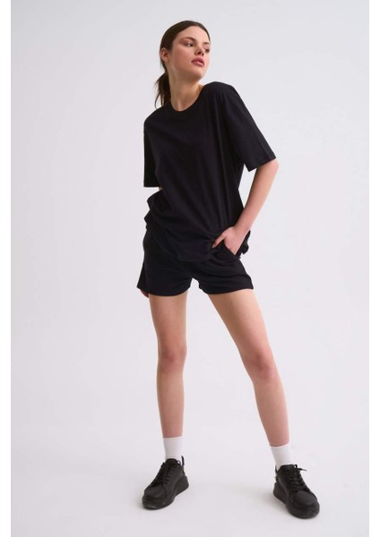 Cepli Regular Fit Bağcıklı Kadın Şort - Siyah Siyah - Xs