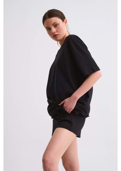 Cepli Regular Fit Bağcıklı Kadın Şort - Siyah Siyah - Xs