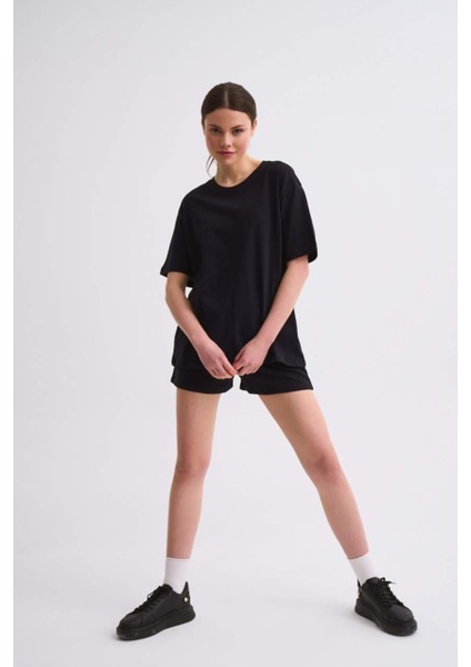 Cepli Regular Fit Bağcıklı Kadın Şort - Siyah Siyah - Xs