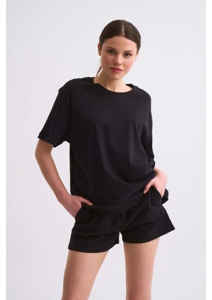 Cepli Regular Fit Bağcıklı Kadın Şort - Siyah Siyah - Xl