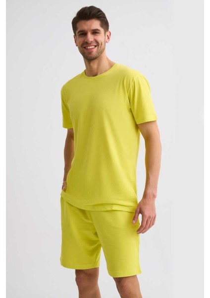 %100 Pamuk Kısa Kollu Erkek Tişört - Sarı Sarı - Xl modelleri
