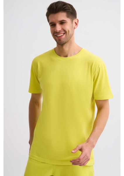 %100 Pamuk Kısa Kollu Erkek Tişört - Sarı Sarı - Xl indirimleri