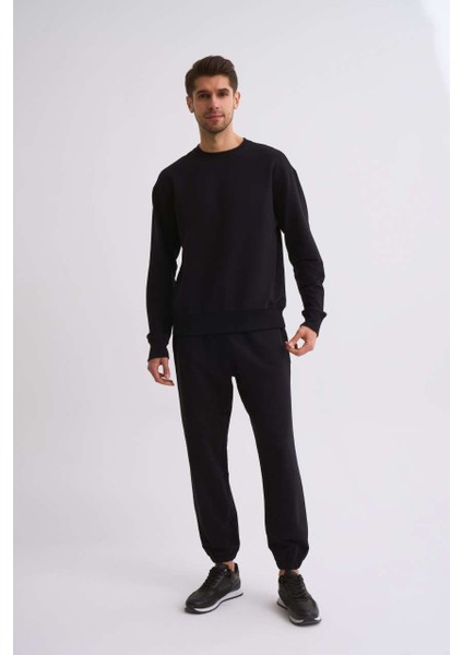 Uzun Kollu Yuvarlak Yaka Erkek Sweatshirt - Siyah Siyah - Xxl