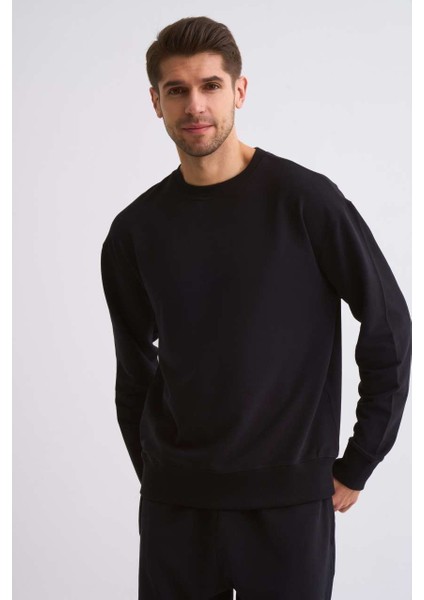 Uzun Kollu Yuvarlak Yaka Erkek Sweatshirt - Siyah Siyah - Xxl modelleri
