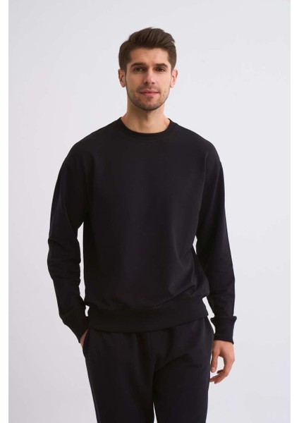 Uzun Kollu Yuvarlak Yaka Erkek Sweatshirt - Siyah Siyah - Xxl fırsatları