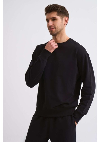 Uzun Kollu Yuvarlak Yaka Erkek Sweatshirt - Siyah Siyah - Xxl indirimleri