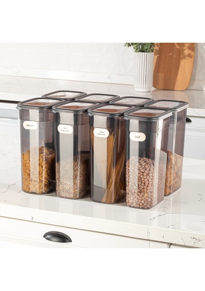 Etiketli 8'li Set Peggy Şeffaf Kapaklı Uzun Dikdörtgen Saklama Kabı 3,2 Litre