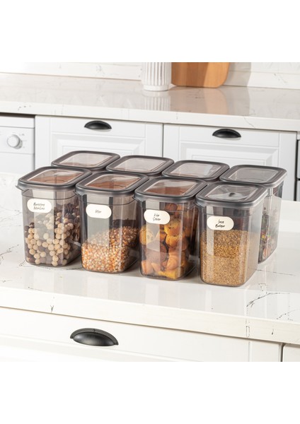 Etiketli 8'li Set Peggy Şeffaf Kapaklı Uzun Dikdörtgen Saklama Kabı 2 Litre