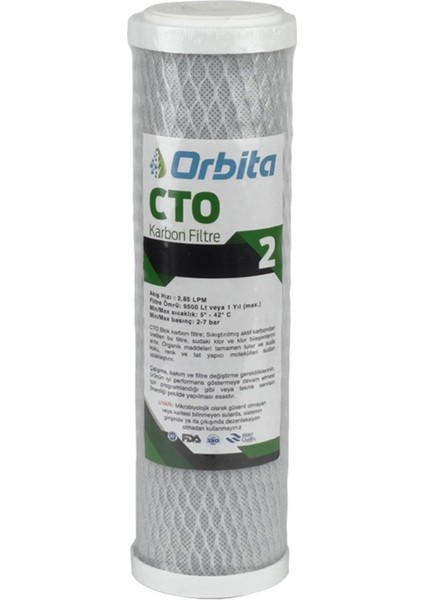 Toptan 25 Adet Orbita 10" Cto Blok Karbon Filtre