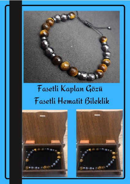 Enine Boyuna Eğitim Fasetli Kaplan Gözü - Fasetli Hematit Bileklik