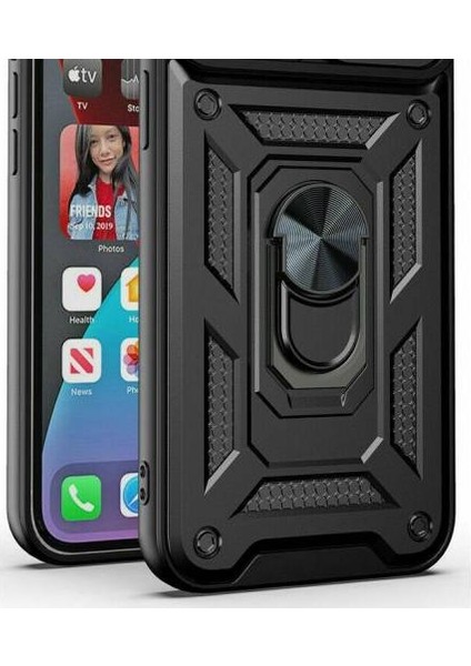 iPhone x Kılıf Tank Kamera Korumalı Standlı Yüzüklü Kılıf Anti Shock +Kırılmaz Cam Hediye |