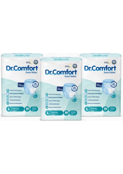 Dr. Comfort Yetişkin Emici Külot Large 30'lu 3 Paket 90 Adet