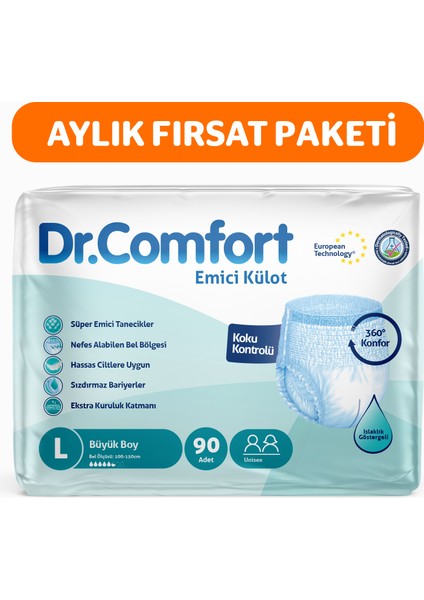 Dr. Comfort Yetişkin Emici Külot Large 30'lu 3 Paket 90 Adet