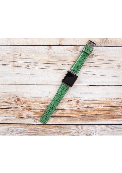 Apple Watch Uyumlu Deri Kordon 42-44-45MM Croco YK04 Yeşil