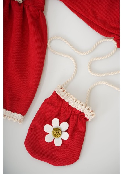 Kız Bebek Uzun Kol Papatya Desenli Çantalı Elbise modelleri