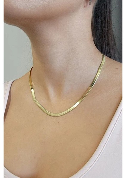 Italyan Yassı Gold Model Kararmaz Çelik Kadın Kolye