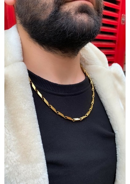 Sarı 316L Gold Çelik Küp Üçgen Erkek Kolye