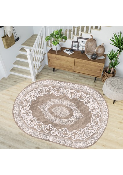 Dijital Baskı Yıkanabilir Kaymaz Taban Oval Salon Halısı RVG7187-HK141