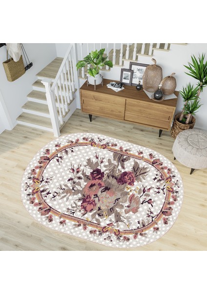 Dijital Baskı Yıkanabilir Kaymaz Taban Oval Salon Halısı RVG7196-HT451