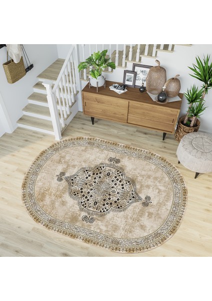 Dijital Baskı Yıkanabilir Kaymaz Taban Oval Salon Halısı RVG7198-SD482