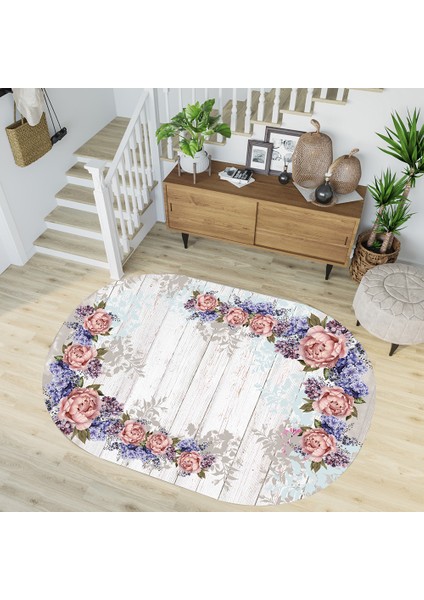 Dijital Baskı Yıkanabilir Kaymaz Taban Oval Salon Halısı RVG7209-HS454