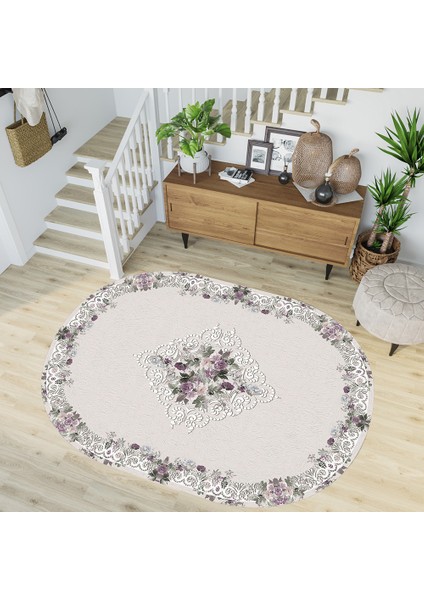 Dijital Baskı Yıkanabilir Kaymaz Taban Oval Salon Halısı RVG7205-SD404