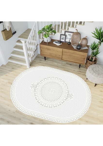 Dijital Baskı Yıkanabilir Kaymaz Taban Oval Salon Halısı RVG7214-HS564