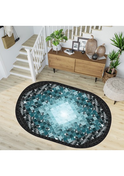 Dijital Baskı Yıkanabilir Kaymaz Taban Oval Salon Halısı RVG7232-SD1023