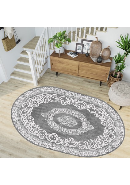 Dijital Baskı Yıkanabilir Kaymaz Taban Oval Salon Halısı RVG7264-HY983