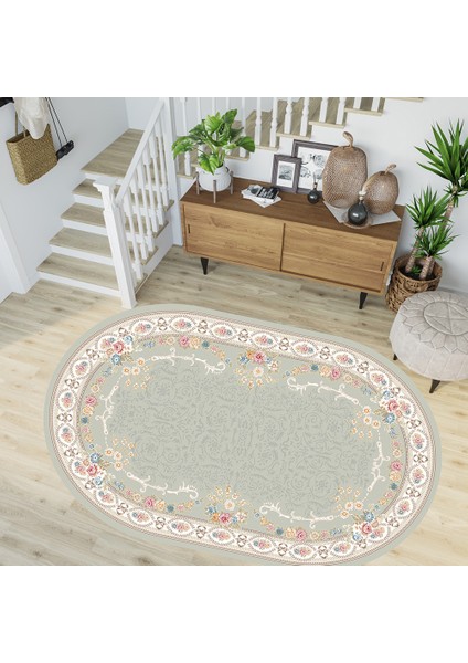 Dijital Baskı Yıkanabilir Kaymaz Taban Oval Salon Halısı RVG7266-HK173