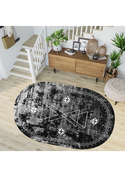 Dijital Baskı Yıkanabilir Kaymaz Taban Oval Salon Halısı RVG7268-SD1034