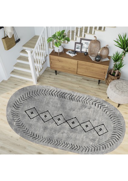 Dijital Baskı Yıkanabilir Kaymaz Taban Oval Salon Halısı RVG7258-HT962
