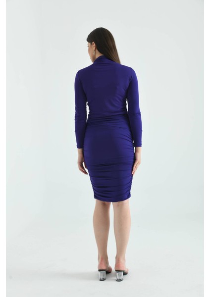 Mor Bodycon Büzgülü Midi Örme Etek modelleri