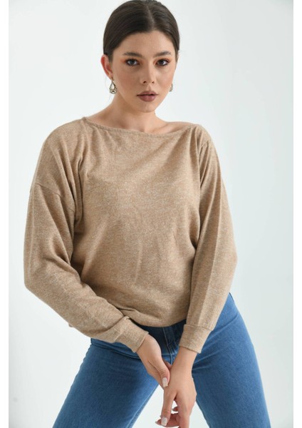 Bej Kayık Yaka Yumoş Örme Bluz modelleri