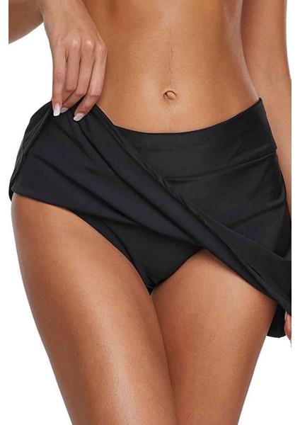Şık Etekli Bütün Bikini Alt Siyah