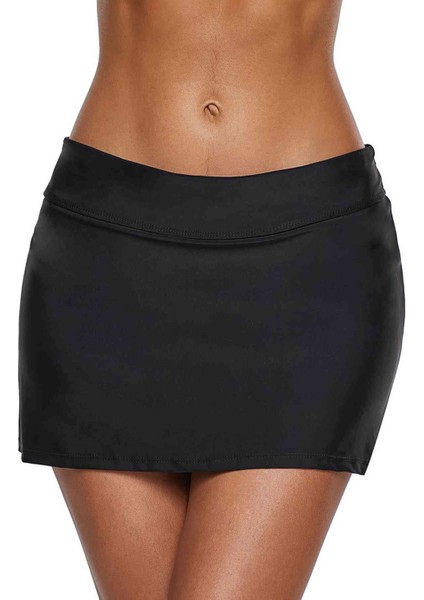 Şık Etekli Bütün Bikini Alt Siyah