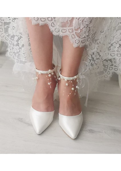 Kadın Sedef Beyaz Incili 7 cm Topuklu Stiletto